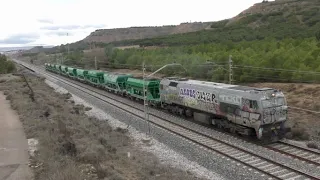 Tren de mercancías, tren balastero y otros trenes en Tudela (Navarra)