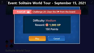 Solitaire World Tour Game #20 | September 15, 2021 Event | FreeCell Medium