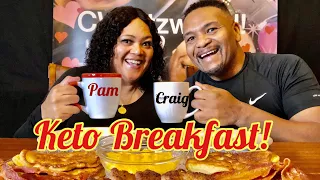 Keto breakfast mukbang (2020). #ketobreakfast #ketomeal pancakes bacon eggs sausage . #ketobreakfast