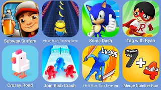 Subway Surfers, Minion Rush, Sonic Dash, Tag with Ryan, Crossy Road, Join Blob Crash, Solo Leveling