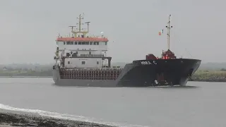 General cargo ship MINKA C 100 x 14 leaving Mornington 2 May 2024.