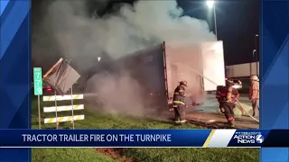 Tractor-trailer fire creates big mess at turnpike service plaza in Westmoreland County