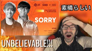 I FREAKED OUT! | SORRY 🇯🇵 | GBB 2021: WORLD LEAGUE | Tag Team Loopstation Elimination | Reaction