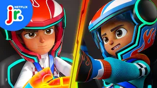 Coop VS Axle: Camp Champ Grand Prix Race! 🏁 Hot Wheels Let's Race | Netflix Jr