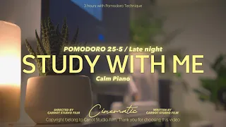 3-HOUR STUDY WITH ME Late Night / Calm piano🎹 + Rain Sounds 🌧️ / Pomodoro 25-5