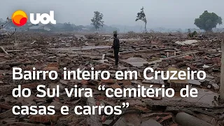 'Cemitério' de carros e casas toma lugar de bairro inteiro em Cruzeiro do Sul após enchentes no RS