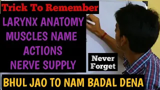 Trick for Larynx Muscles name, action and nerve supply in Hindi| Larynx anatomy in Hindi|