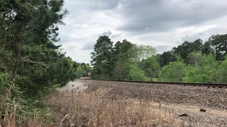 BNSF 6845 leads short rock train EB on Conroe sub at Montgomery 3-23-19 RAILFAN