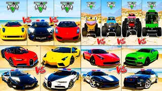 Bugatti vs Lamborghini vs BMW vs Mercedes vs Ford vs Ferrari vs Monster Trucks - GTA 5 Best Car Mods