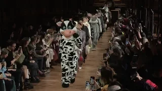 Models and designer on the runway for the Stella McCartney Fashion Show in Paris