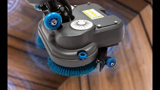 A compact cleaning dynamo: 17" Commercial Floor Scrubber, 360 Degree Rotating Head