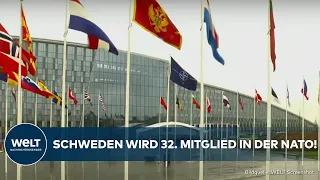 BRÜSSEL: NATO-Beitritt von Schweden! Alliierten heißen das Land mit Flaggen-Zeremonie willkommen