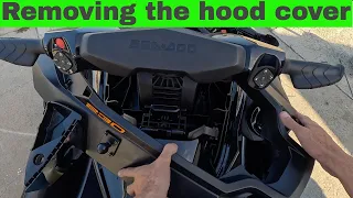 How to remove your Sea-Doo hood cover. Install RAM mount for Garmin.