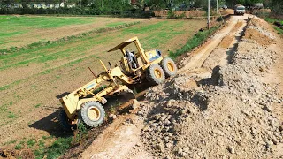 Great Clay Push Technique To Make EMBANKMENT Use KOMATSU Grader | Construction Rural Road Foundation