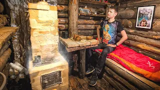 COZY DUGOUT: I made a wood BRICK STOVE in one day, delicious FISH SOUP