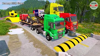 Double Flatbed Trailer Truck vs speed bumps|Busses vs speed bumps|Beamng Drive|534