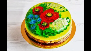 Jelly cake with 3D flowers made from cream.JELLY CAKE 3D #candy