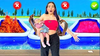 NO CAIGAS EN LA ALBERCA INCORRECTA CON NASYA *100 piscinas misteriosas* 😰😣 | Karla Bustillos