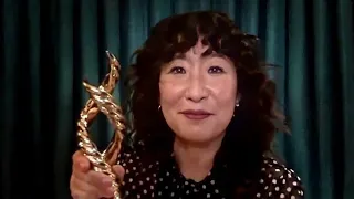 Sandra Oh accepts her award at the 42nd Annual NYWIFT Muse Awards on Dec. 16, 2021 in New York City.