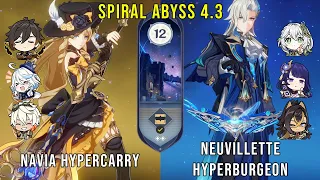 C0 Navia Hypercarry and C0 Neuvillette Hyperburgeon - Genshin Impact Abyss 4.3 - Floor 12 9 Stars
