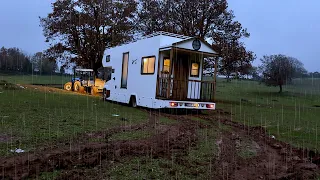 WE WERE BURIED IN THE MUD IN THE HEAVY RAIN WITH THE CARAVAN