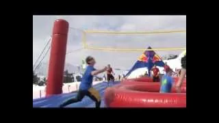 Bossaball in the snow at ski resort