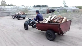 Мотоблоки Беларусь МТЗ . Возим дрова в теплицу