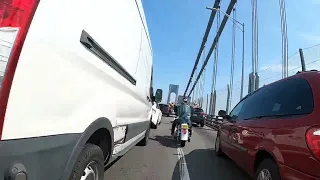 Harley Davidson Motorcycles Lane Splitting on the Verrazano Bridge NYC