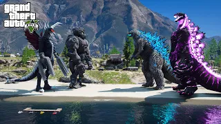 Shin Godzilla, Atomic Godzilla vs Mechani Kong, Gigan - Epic Battle ( GTA V Mods )