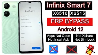 Infinix Smart 7 (X6516/X6515) Frp Bypass Android 12🔥Google Account Bypass Without Pc Latest Update💯