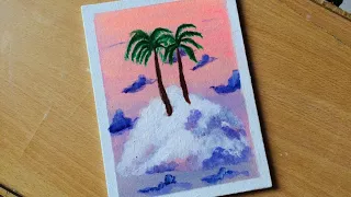 Acrylic Painting Tutorial / Cotton Candy Cloud Island / Color ASMR / Daily Challenge #38