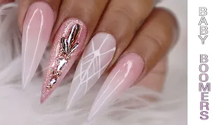 Easy Baby Boomer Nails | Pink and White French Ombre Acrylic Nail Design 💅