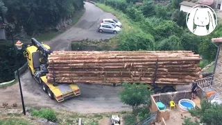 Can this super long logging truck turn and cross this tiny bridge?Like a boss