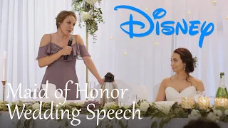 Maid of Honor gives amazing wedding speech set to iconic Disney characters and movies