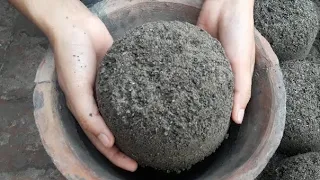 ASMR black stone crush damp shapes crumbling in clay pot or floor late due to some reasons🤐