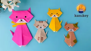 【折り紙】おすわりねこ Cat Origami (カミキィ kamikey)