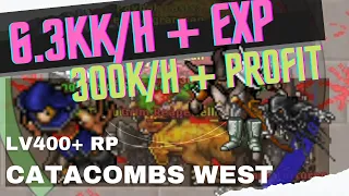 RP 400+ Catacombs West - 6.3KK/H 150% EXP and 300K/H PROFIT.  RAW: 4.2KK/H Tibia hunt