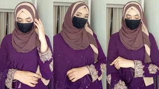 Layered Hijab Tutorial With Two Hijab || Full Coverage Georgette/Chiffon Hijab