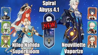 (NEW ABYSS) C0 Nilou Nahida Superbloom And C0 Neuvillette Vaporize SPIRAL ABYSS 4.1 - Genshin impact