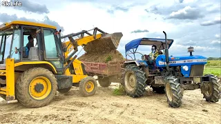 Jcb 3dx Backhoe Loader Machine Loading Mud in Sonalika Di 745 lll Tractor | Jcb Tractor | Jcb Jcp