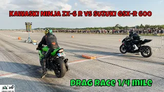 KAWASKI NINJA ZX-6 R vs SUZUKI GSX-R 600 motorcycle drag race 1/4 mile 🚦🚗 - 4K UHD