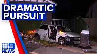 Police pursuit ends after alleged drunk driver smashes into home | 9 News Australia