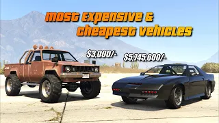 GTA V Online All Most Expensive & Cheapest vehicles in each class