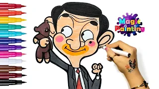 How to draw Mr Bean with teddy🤵🧸| Coloring Pages for Kids -Teach drawing to kids | Magic Painting 🪄🎨