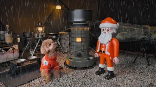 Solo Camping in Heavy rain with My Dog . Relaxing in the Hot Tent . Wood Stove ASMR