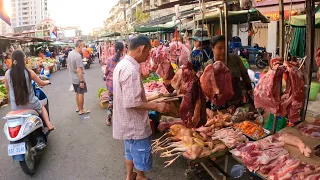 Cambodian Food Market Scenes, Fish, Chicken, Pork, Beef, Vegetables & More @ Phnom Penh Market