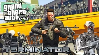 THE TERMINATOR vs ROBOT ARMY ATTACK!! (GTA 5 Mods)