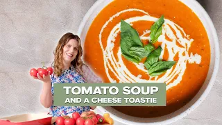 Roasted tomato soup with a grilled cheese