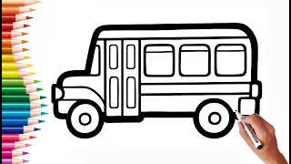 A school bus drawing and coloring step by step | 🚐 How to draw a A school bus easy 🌈