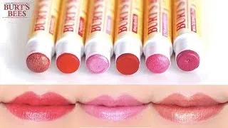Burt's Bees Lip Shimmer Swatches on Lips 6 colors